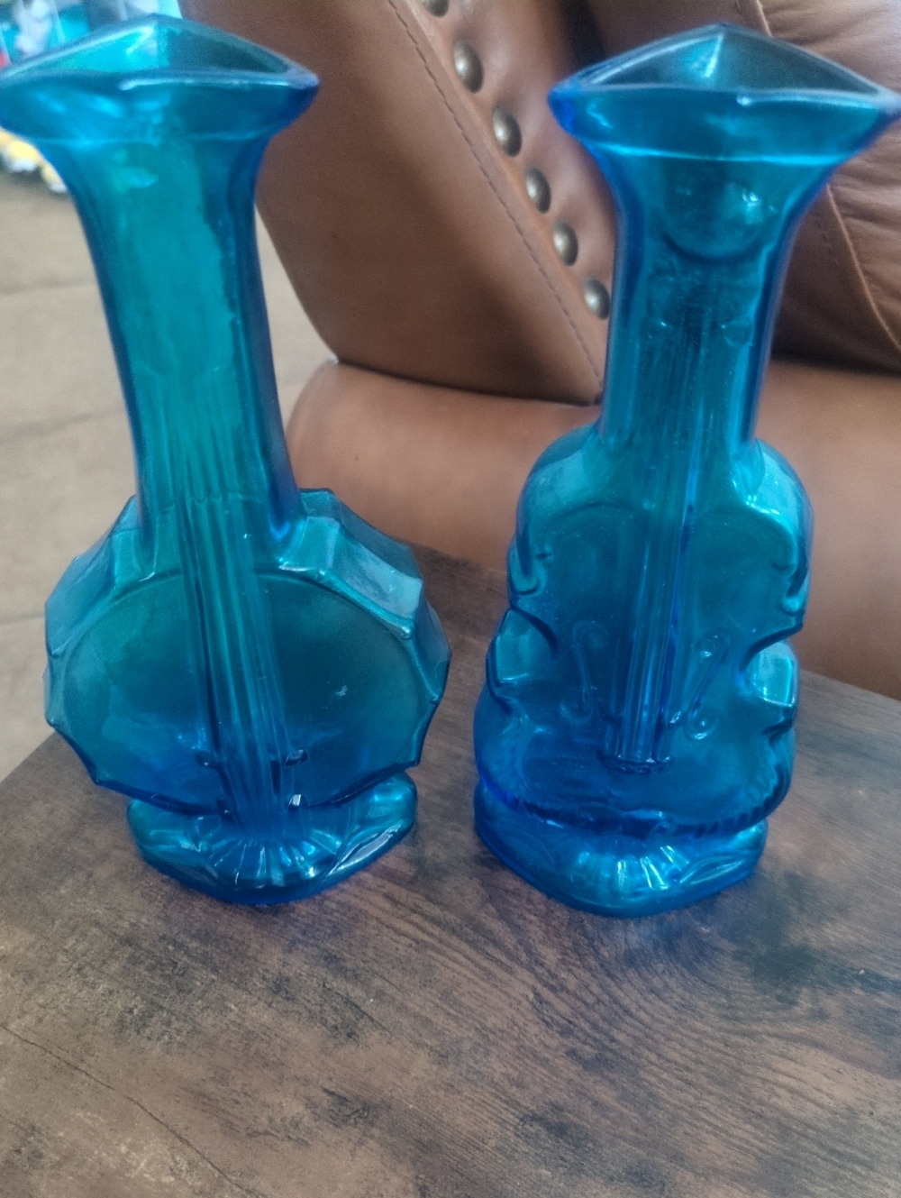 Turquoise Blue Glass Violin-Shaped Vases - Set of 2